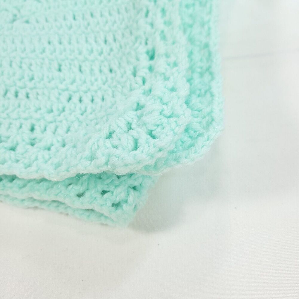 Vintage Handmade Afghan Blanket Geometric Square Crochet Knit 33x33 Green - Picture 4 of 6